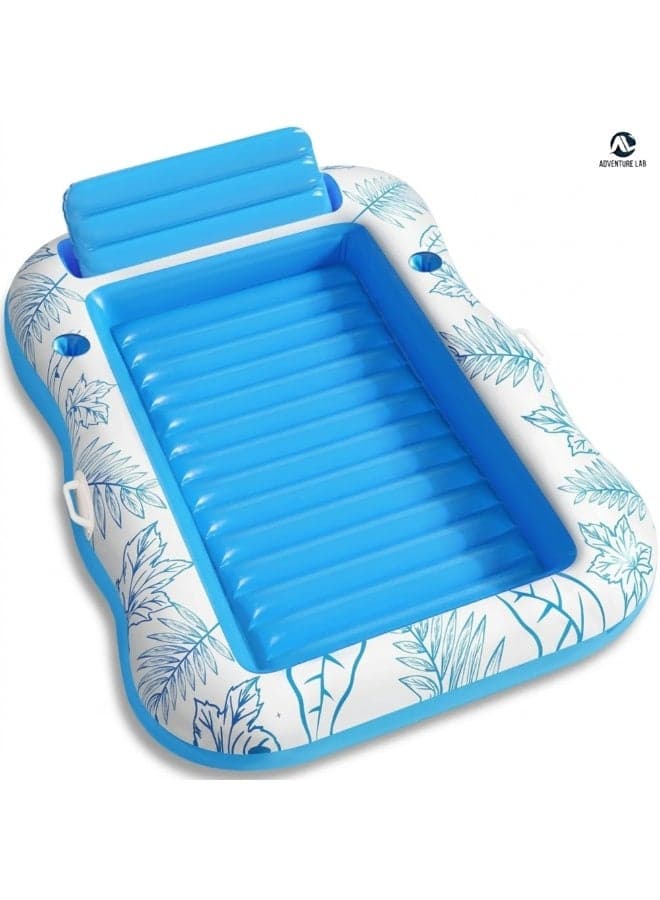 Adventure Lab Inflatable Tanning Pool Lounger Float, Pool Floats Adult with Pillow, 4 in 1 Suntan Tub Raft Floatie,Sunbathing Bed Lounge for Water Blow Up Kids Ball Pit Party Gifts Blue