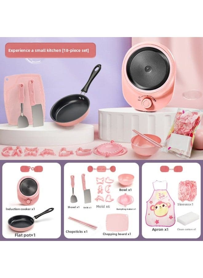 Mini Kitchen Real Cooking Kitchenware Real Mini Kitchen Edible Full Set Internet Celebrity Children Cooking Girl Gift - Specifications: Experience Pink 18-piece Set