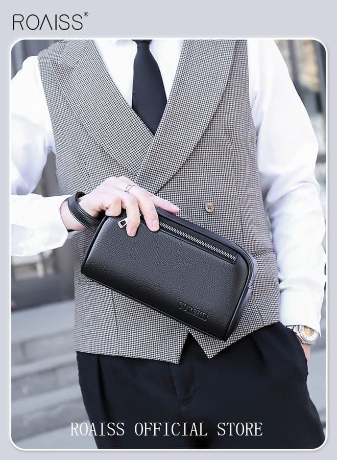 Men's Clutch Simple Casual Bag Made of Soft Premium Leather for Business Retro Trend Handbag Upgraded Version Large Capacity Mobile Phone Bag with Multiple Card Slots Black