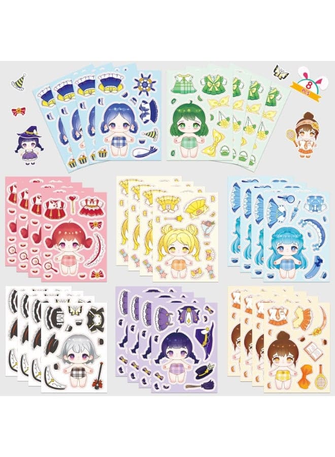 8 - Pack Cute Cartoon Stickers Set, DIY Dress - up Doll Stickers for Kids Crafts, Scrapbooking, Journaling & Decorations