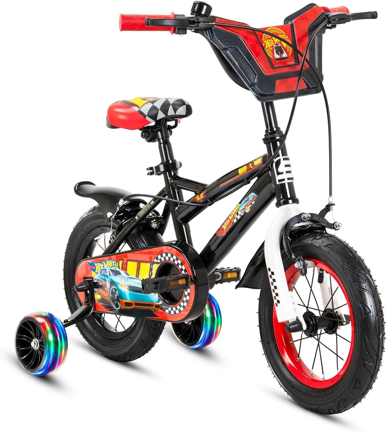Mattel Hot Wheels 12-Inch Kids Bicycle | 12-Inch Wheel Size| Licensed Premium Boys Bike with Training Wheels | Quick Release Adjustable Seat | Pinch Free Brake Levers Rear Caliper Brake | Air Tyres