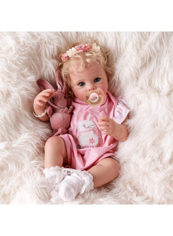 Reborn Baby Dolls, 17 Inch Soft Body Realistic Baby Doll Girl Lovely Awake Blond Curly Hair Girl Bebe Reborn de Silicona Real Life Baby Dolls with Gift Box for Kids Age 3+ Collectors.
