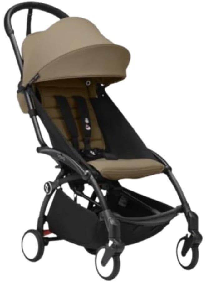 YOYO3 Stroller from 6M+ - Black Frame + Seat Cushion + Canopy - Folds In & Out in a Flash - Light & Compact - Carry-On Compatible - Toffee