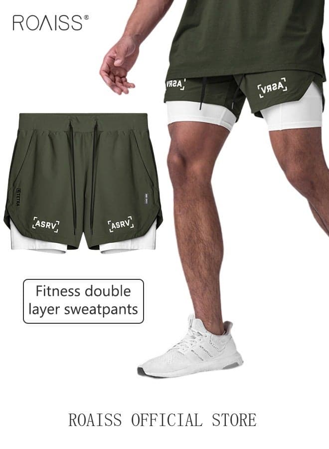 Men's Five Point Sports Shorts Fake Two Piece Quick Drying Double Layer Basketball Pants Anti Light Running Fitness Summer Workout Gear With Compression Liner