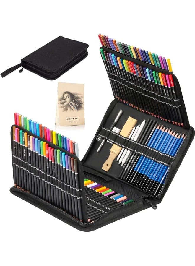 KALOUR 144 Pack Drawing Sketching Coloring Set,Include 120 Professional Soft Core Colored Pencils,Sketch & Charcoal Pencils,Sketchbook,Art Drawing Supplies for Artists Adults Beginner