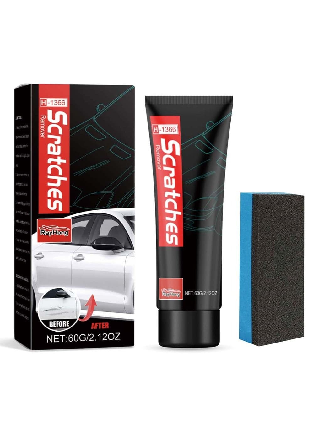 Car Scratch Removal Kit, Car Scratch Repair Kit, Car Paint Scratch Repair Agent, Car Scratch Remover, Grinding Polishing Restorer Paste With Sponge, Erase Car Scratches, 60ML