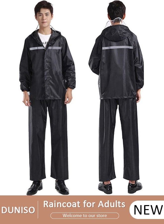 Rain Suit Jacket & Trouser Suit Raincoat Hooded Rain Poncho Lightweight Emergency Jacket for Men & Women Outdoor All-Sport Waterproof Breathable Anti-storm