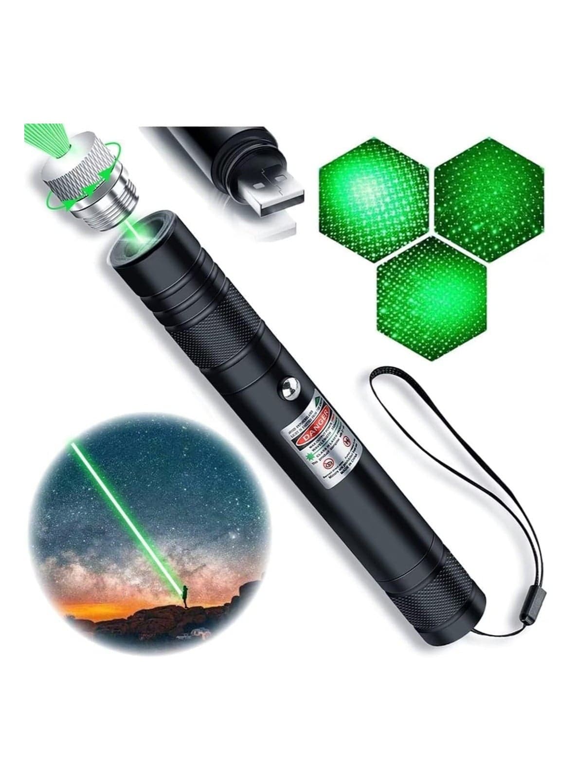 High Power Green Laser Pointer - Long Range Beam, Adjustable Focus, and Durable Design