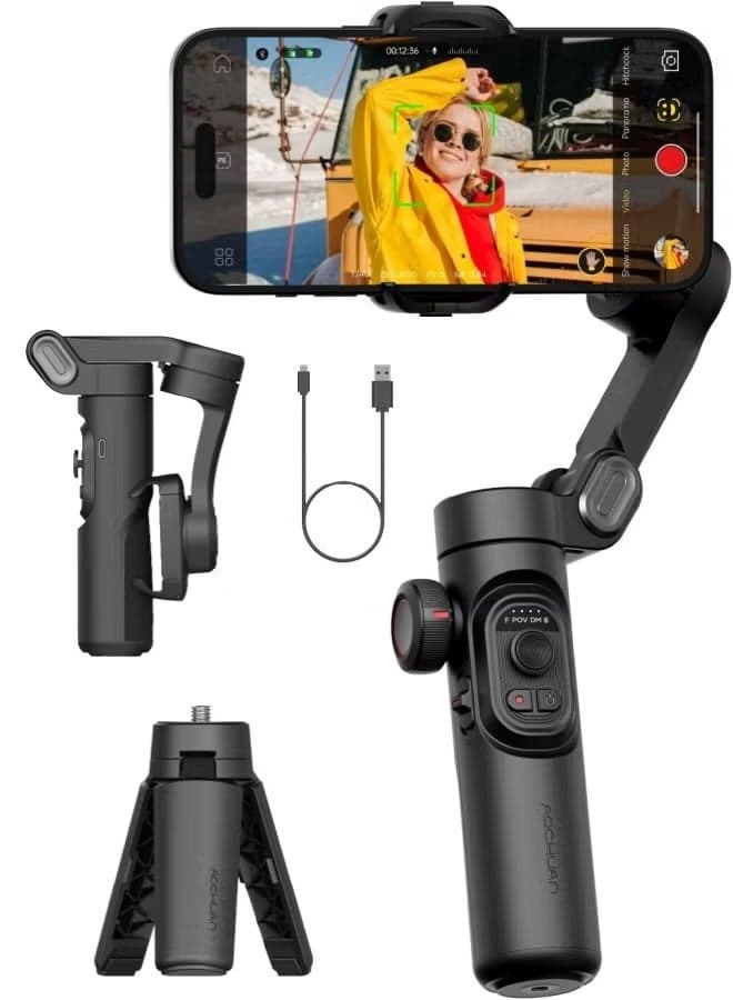 Phone Gimbal Stabiliser 3-Axis Smartphone Foldable Gimbal for iPhone Gimble with Focus Wheel TikTok YouTube Vlog Stabiliser for iPhone & Android