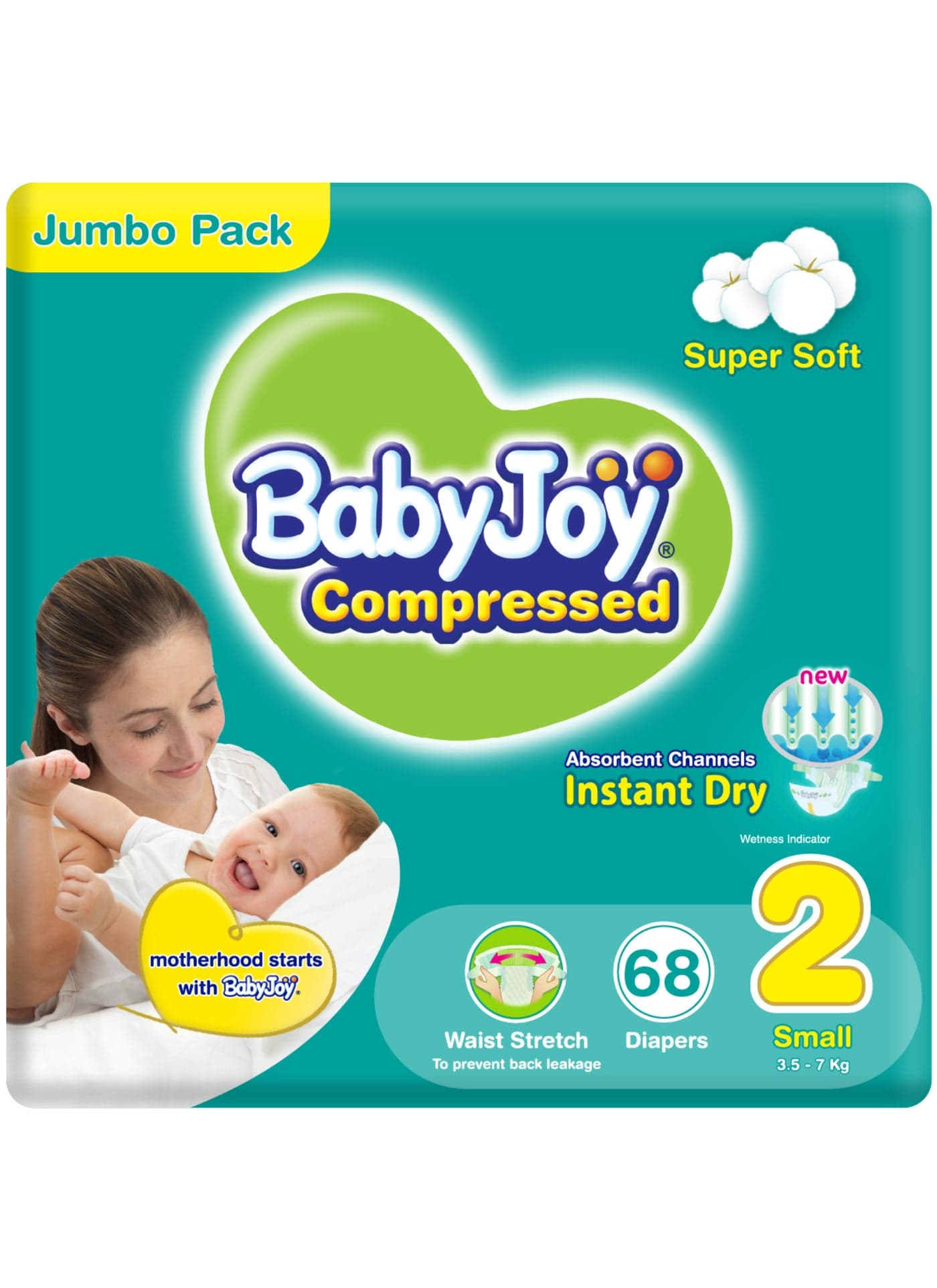 2X Compressed Diamond Pad Diaper, Size 2, Small, 3.5-7 Kg, Jumbo Pack, 68 Diapers