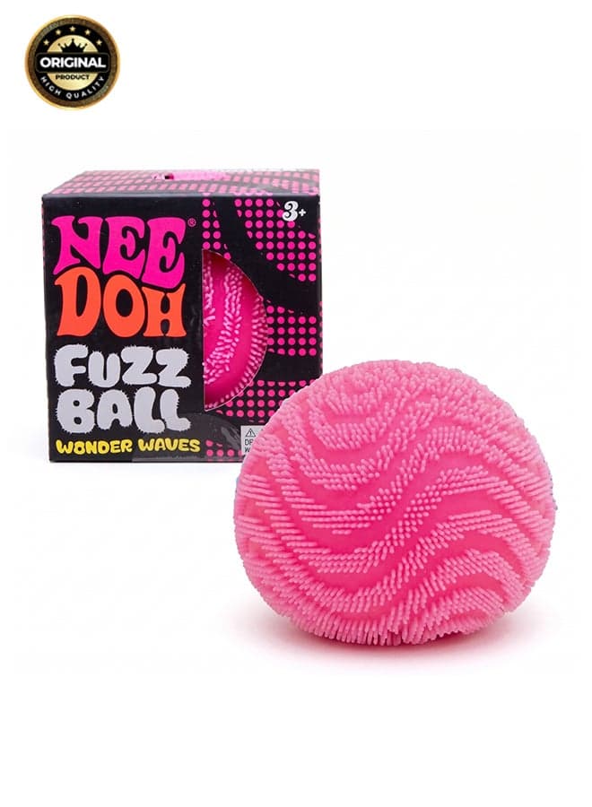 NeeDoh Fuzz Ball pink - Sensory Toy with a Velvet Texture and Soft Cloud Squish - Wavy Pattern You Can See and Feel - Ages 3 and Up - One Per Pack (Wonder Waves)
