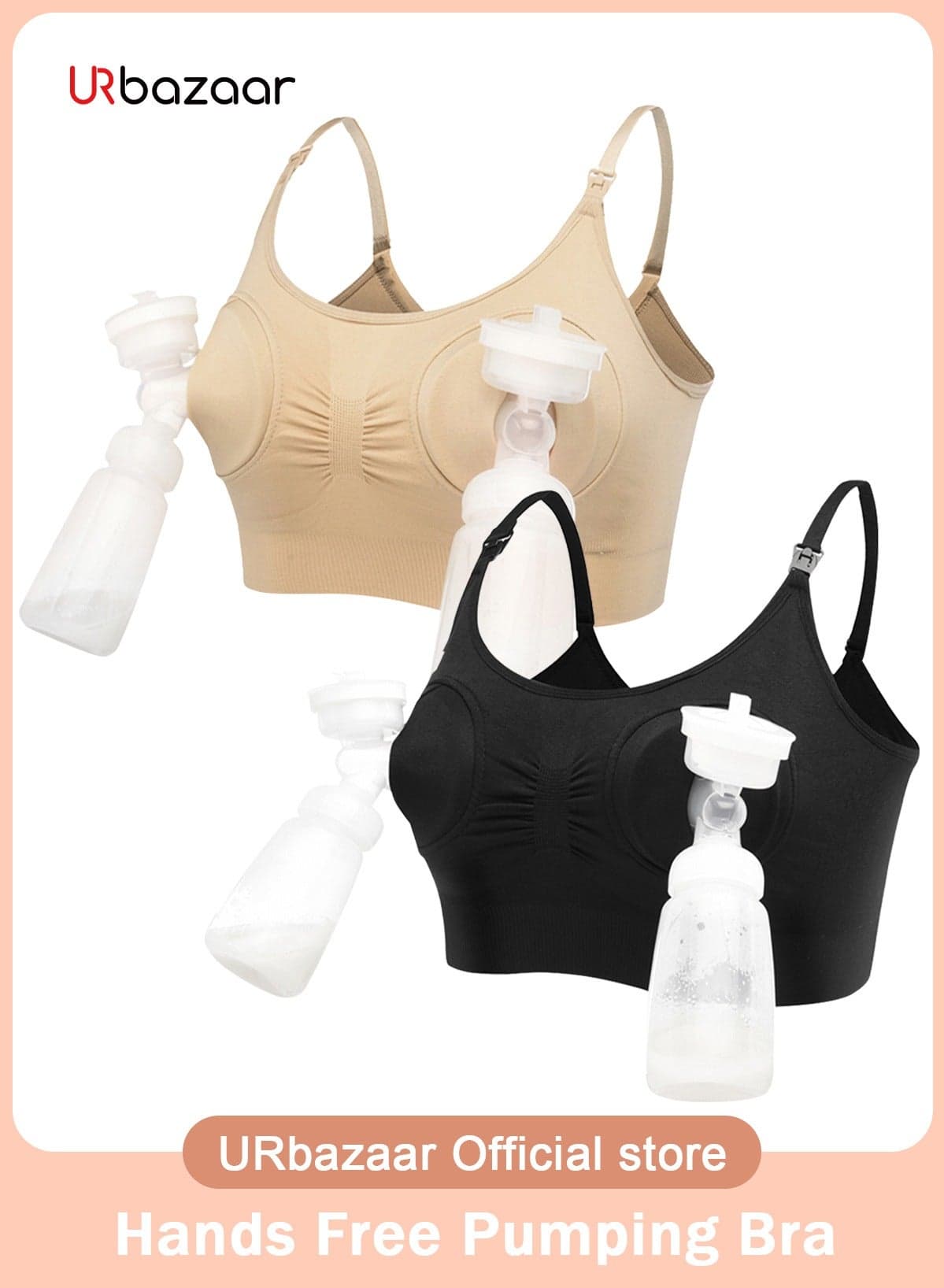 2-Pcs Hands Free Pumping Bra, Adjustable Breast-Pump Holding and Nursing Bra