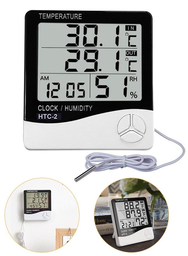 Digital Hygrometer Thermometer, Temperature / Humidity Monitor with LCD Alarm Clock, Indoor Room Thermometer / Humidity Meter for House Home Greenhouse