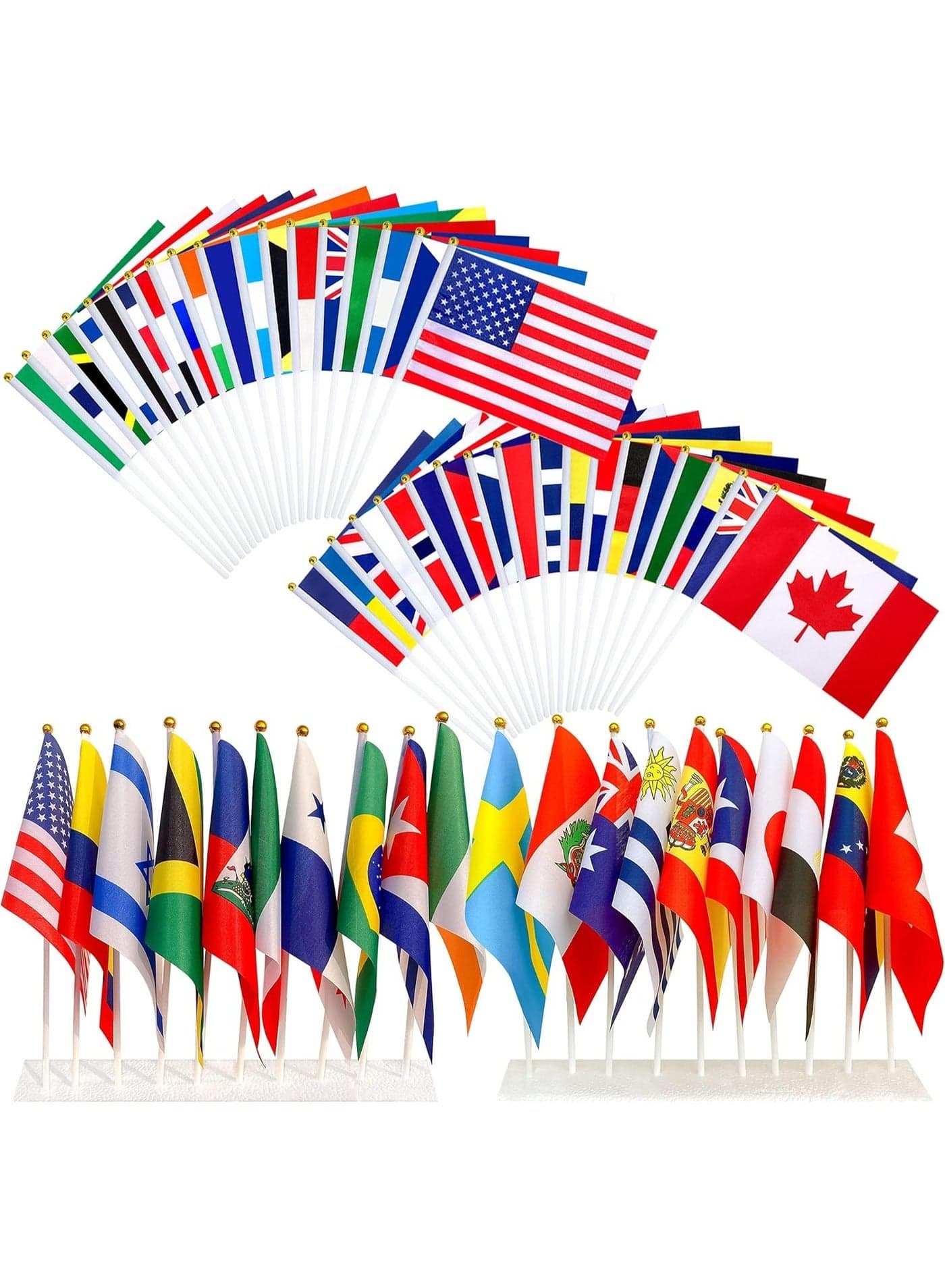 48PCS World Cup Hand Held Flags Set - World Cup Small Flag Stick Flag, Cheering Support Props, For Match Day Cheering, Party Decorations Supplies For Parades, World Cup, Festival Events, International Festival, 14x21cm