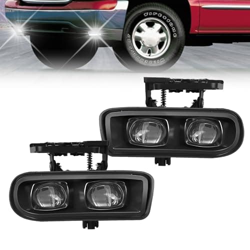 LED Fog Lights Compatible With 2000 2001 2002 2003 2004 2005 2006 GMC Yukon Pickup Truck / 1999 2000 2001 2002 GMC Sierra, A Pair Of Fog Lamps With Housing And Clear Lens