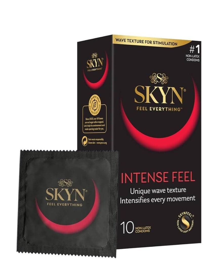 Skyn Intense Feel Non-Latex Long Lasting Ultra Smooth Lubricant Feel Everything Natural Feeling For Skin-To-Skin Sensation Natural Color Dotted Condom - Pack Of 10