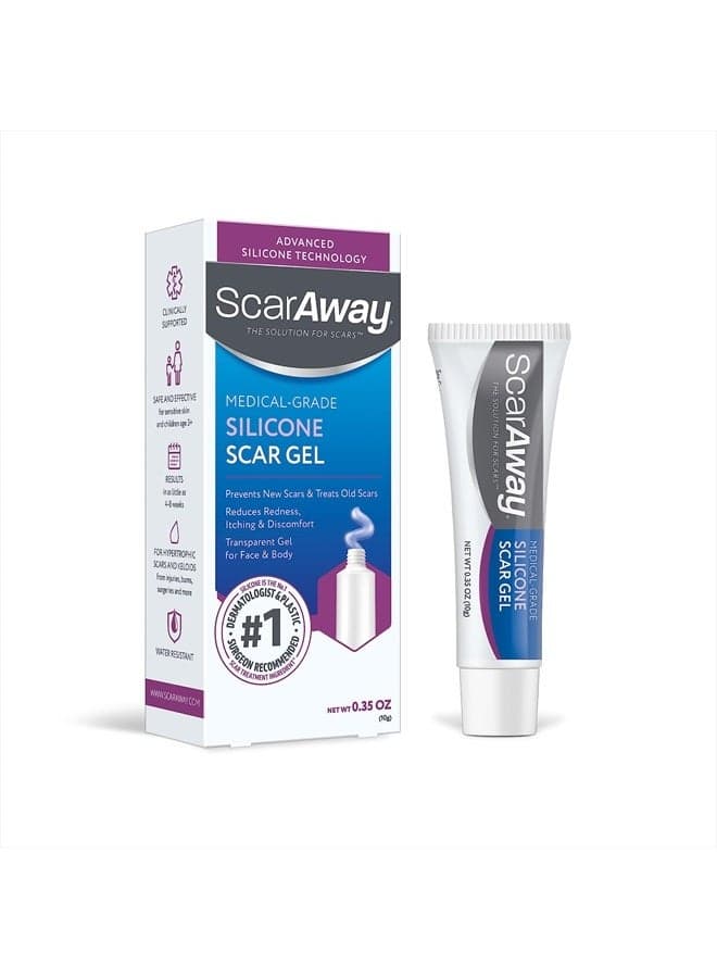 Silicone Scar Gel, Helps Improve Size, Color & Texture of Hypertrophic & Keloid Scars from Injury, Burns & Surgery, Water Resistant, 10g (0.35 Oz)