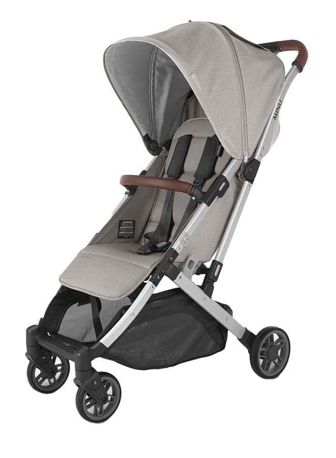 UPPAbaby Minu V2 Stroller, Stella, Lightweight Compact Travel Stroller, Silver Frame with Chestnut Leather Accents, One-Hand Fold, Travel System Ready, Grey Mélange