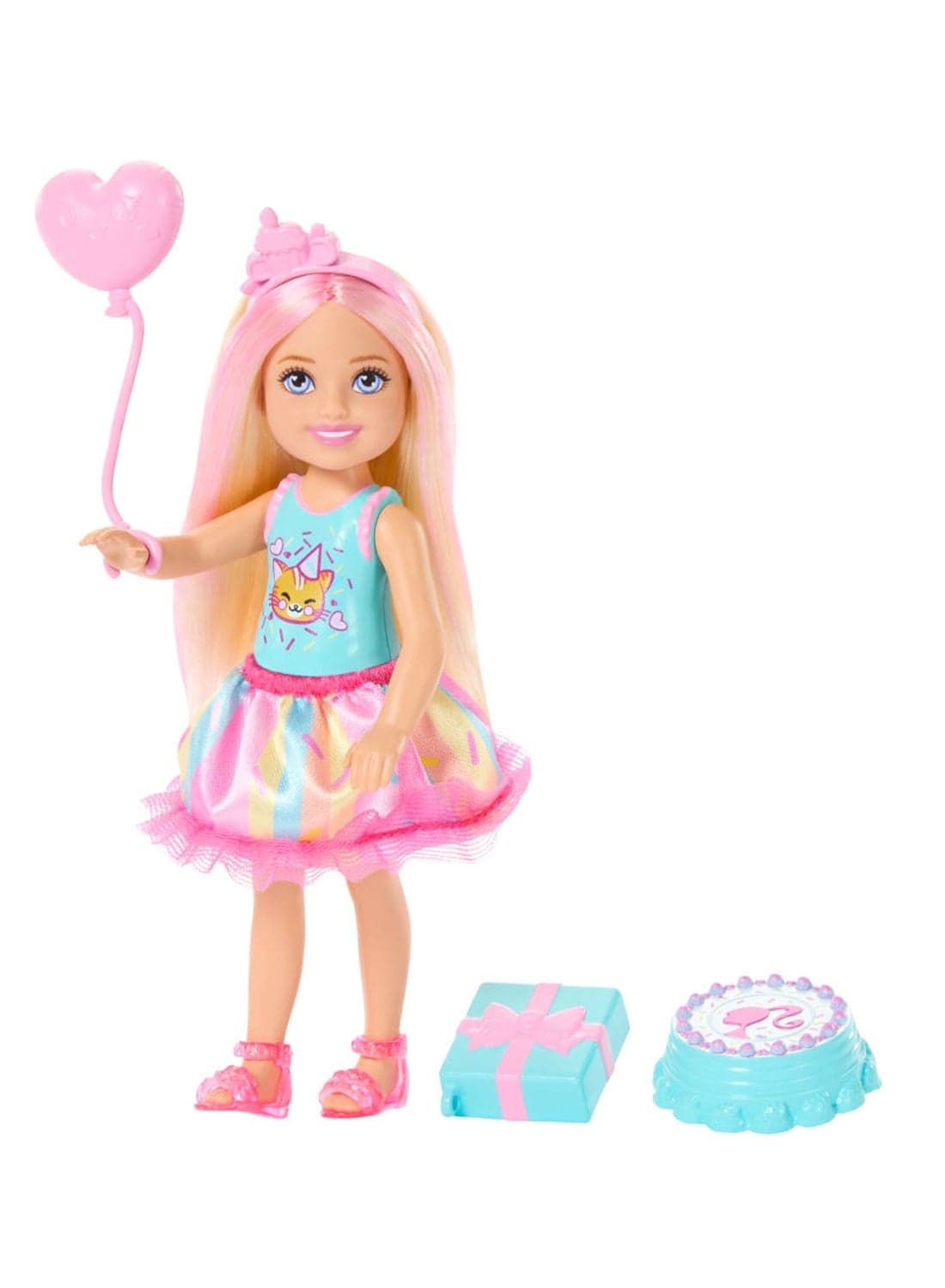 Club Chelsea 6-Inch Birthday-Themed Small Doll with Pink-Streaked Blonde Hair, Colorful Dress & 4 Party Accessories