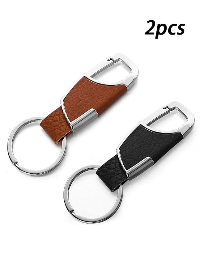2 Pieces Metal Keychain with Leather Durable Home Office Car Keychain Keychain Unisex Brown Black