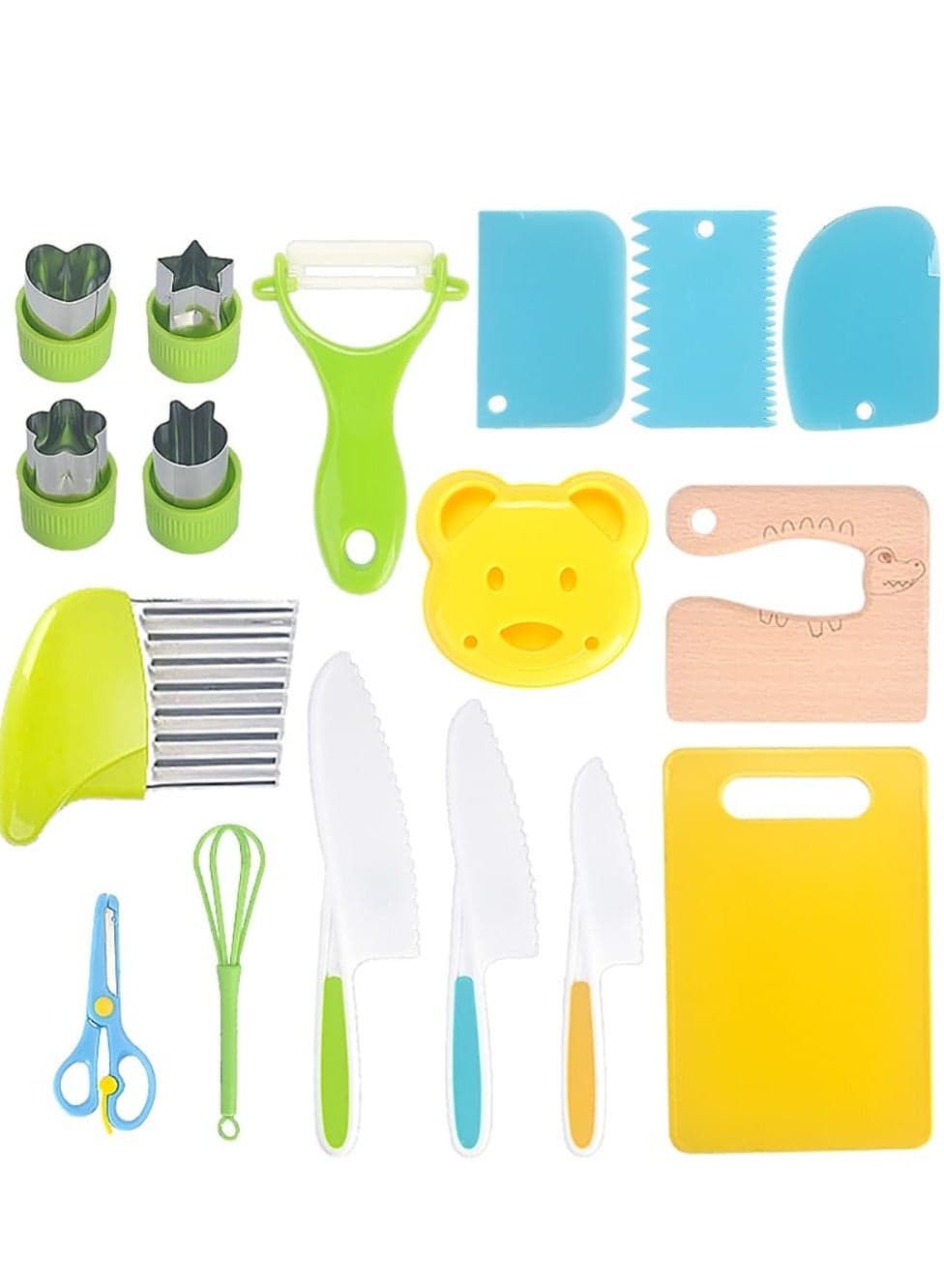 17pcs Kid Safe Kitchen Set, Children-Safe Kitchen Set, Ensiven Kitchen Set, Montessori Kitchen Tools for Toddlers, Kid Safe Knife Set for Real Cooking