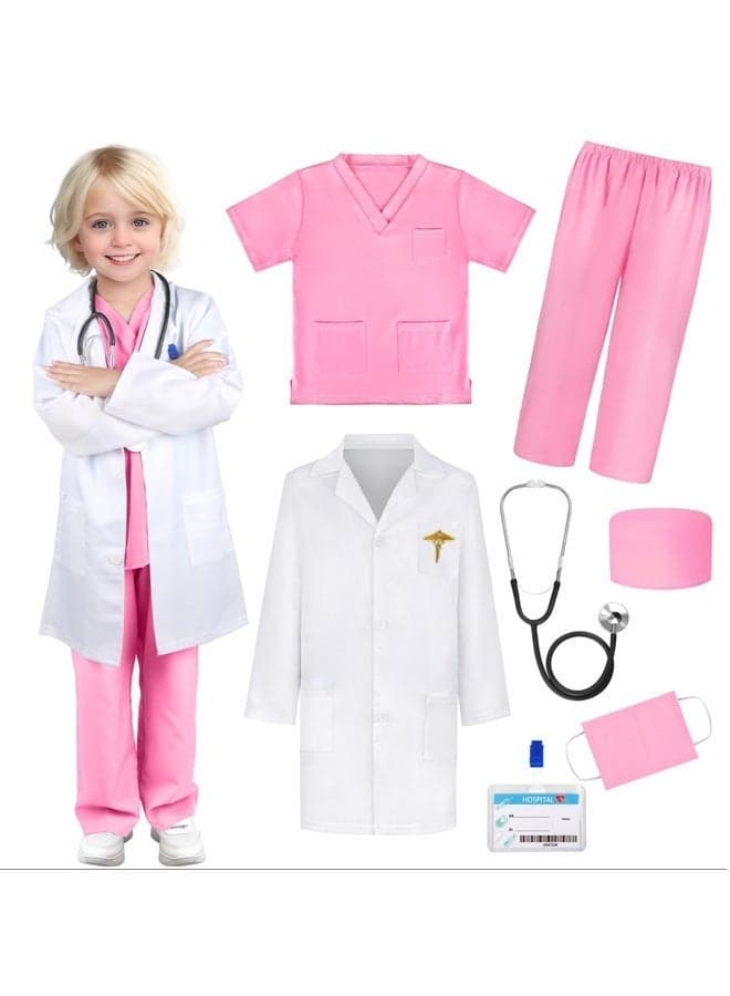 Doctor Costume Set,7 Pcs Cosplay Costume Sets for Kids Pink