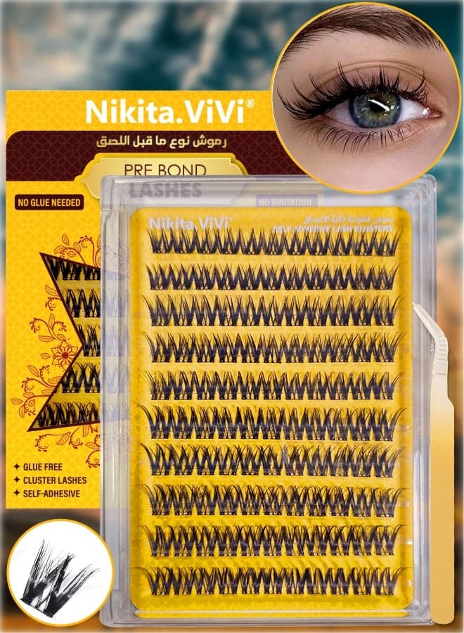 110 Pcs Pre Bond Lashes Kit with Tweezers Self Adhesive Eyelashes Eyelash Clusters Kit, False Eyelashes D Curl Pre Glued Lash Clusters Wispy Lash Cluster Kit False Lashes for Beginners and Salon use Press On DIY Lash Extension Kit Falselashes Eye Makeup Kit 10-16mm Size