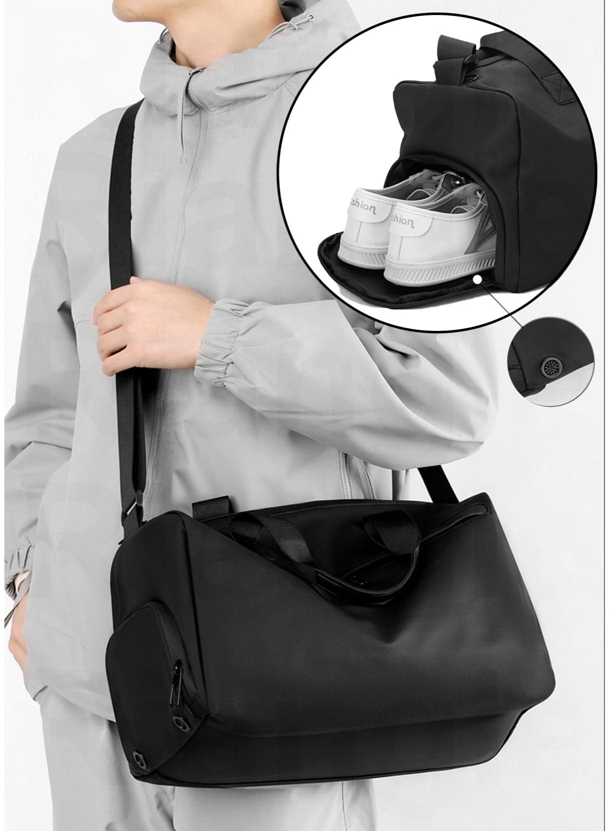 Large Black Sports Duffle Bag for Gym & Travel, Stay Organized with Shoe Compartment & Waterproof Wet Pocket, for Men and Women