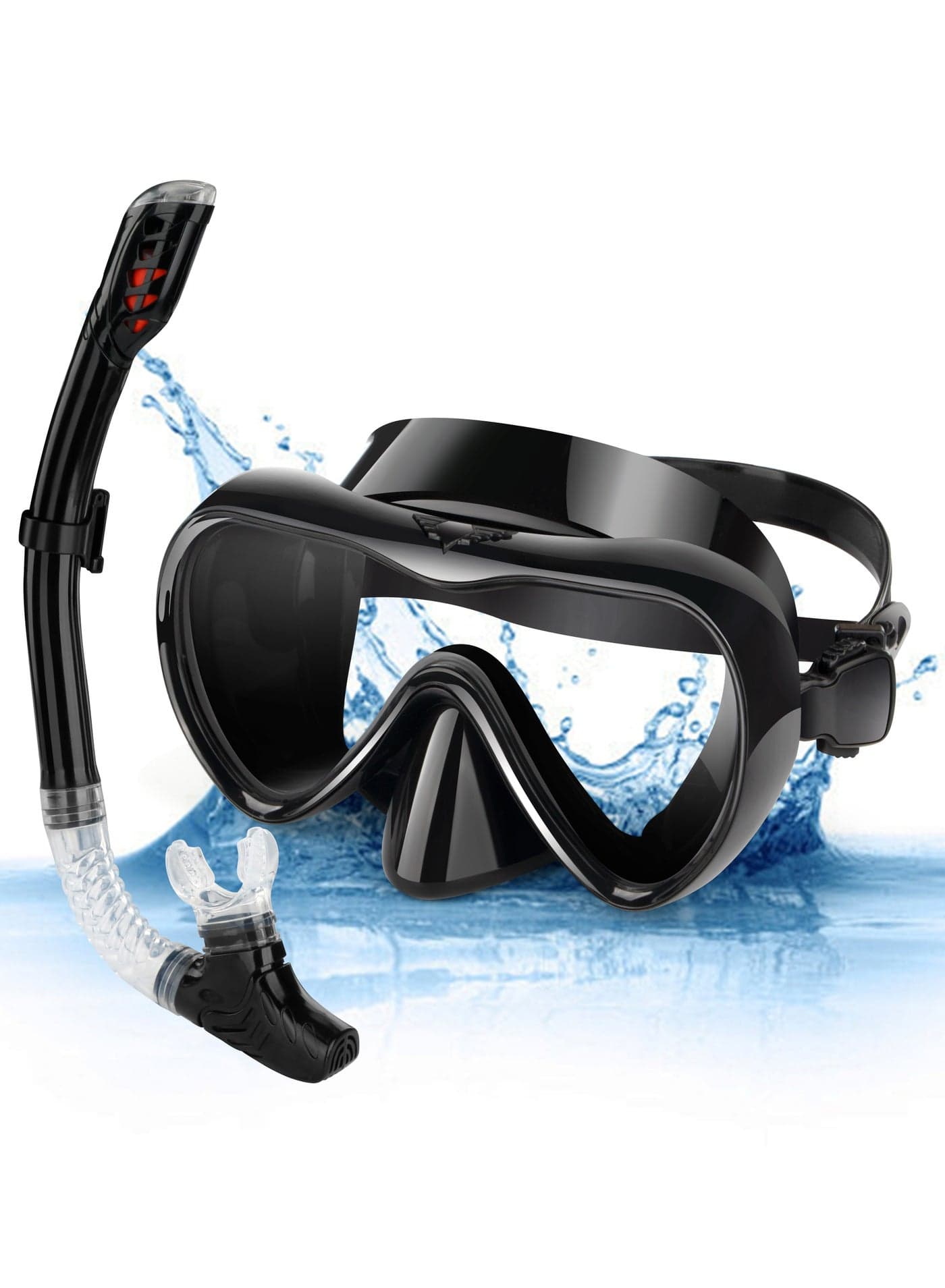 Adult Snorkeling Gear,Dry Snorkel Set,Scuba Mask,180° Panoramic Wide Field of ViewProfessional Snorkeling GearFree Breathing Snorkeling Mask (Black)