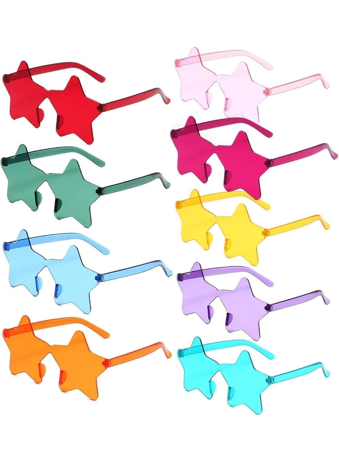 9 Pack Star Sunglasses, Colorful Rimless Star Shaped Glasses, Unisex Party Favors Supplies for Beach, Pool, Outdoors, 9 Pack, Standard