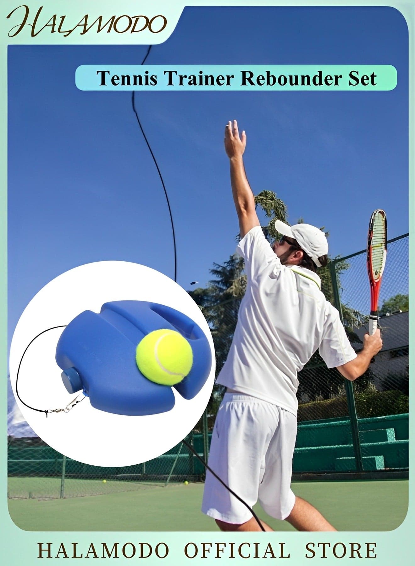 Solo Tennis Trainer Rebounder Set – Cemented Baseboard with Rope for Adults & Kids