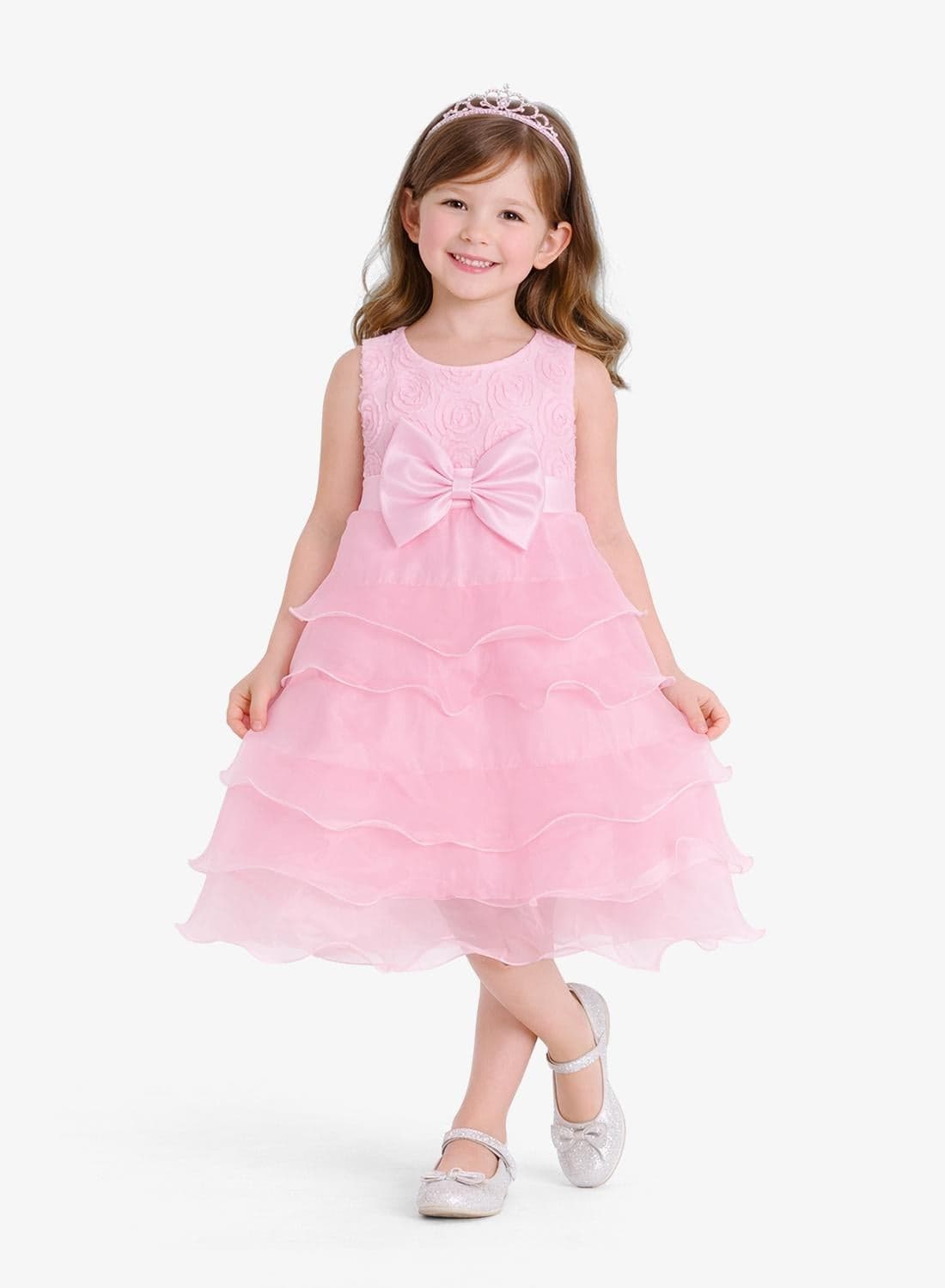 Pink Tiered Bow Occasion Dress