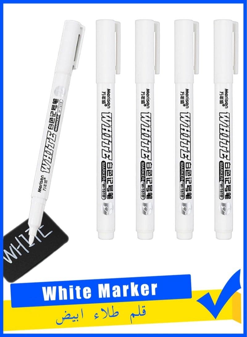 5 Pack White Marker, 1mm Extra Fine Tip White Paint Marker Permanent for Wood Rock, Plastic, Leather, Glass, Stone, Metal, Canvas, Ceramic, Fabric, Tire (White)