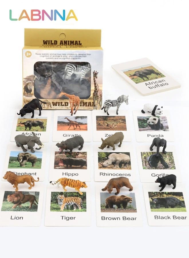 12PCS Realistic Wild Animals Figures with 12 Cards, Early Educational Toy for Kids, Fun Animal Model Toys, Parent-child Interactive Toy, Easy to Organize and Carry, Ideal Gift for Kids Aged 3+