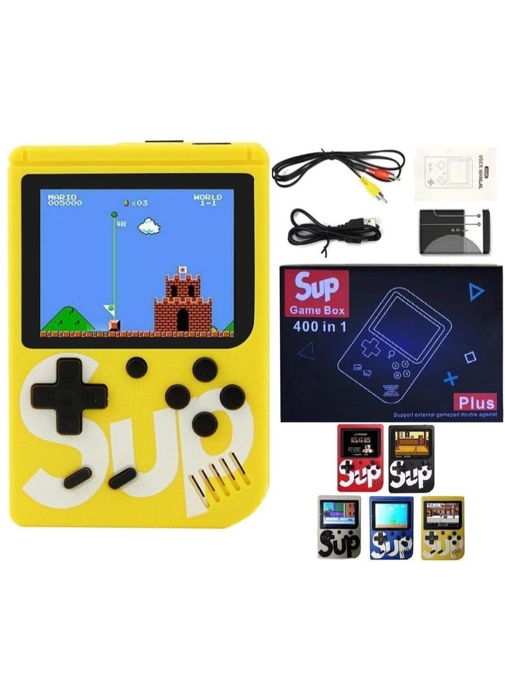 Game Box Plus – Upgraded 400-in-1 Retro Handheld Game Console | Mini Portable Gaming Device with 3-Inch Screen & Rechargeable Battery | Classic Arcade Fun for Kids & Adults | Perfect Gift Idea – Yellow
