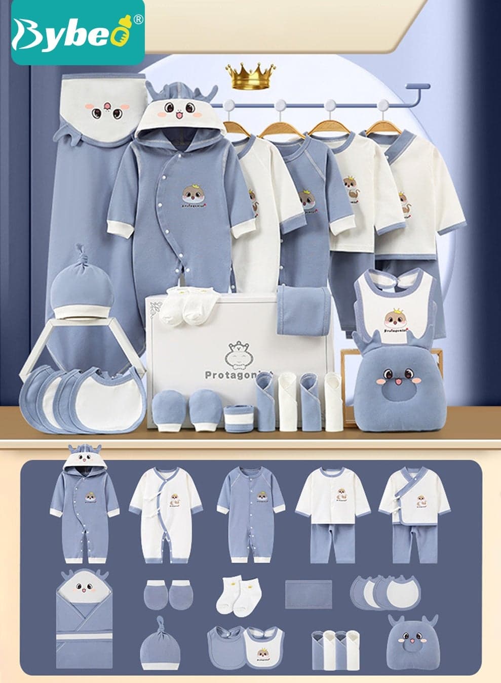 26PCS Newborn Baby Gifts Set, Newborn Layette Gift Set, Baby Clothes Accessories Set for Boys and Girls, Premium Cotton, Perfect Gift Box with Beautifully Suitcase for Spring Summer Autumn Winter