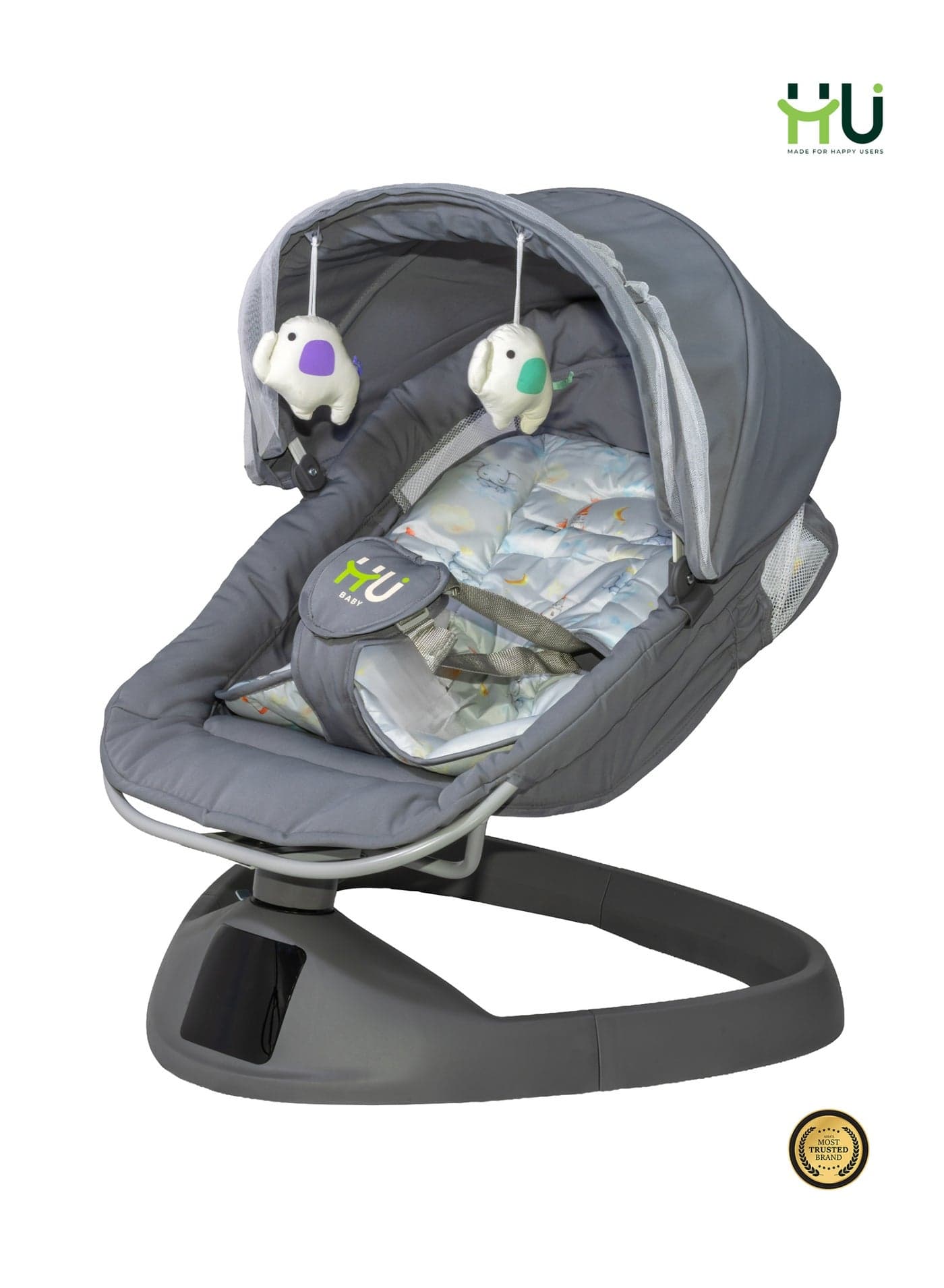 Electric Baby Swing with Bluetooth Music, Remote Control & HD Display, 5-Speed Rocking Motion, 3 Timer Settings, 8 Lullabies & EU Charger for Infants and Toddlers