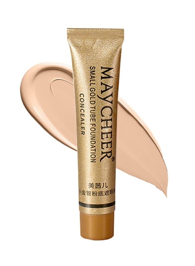 Small Gold Tube Foundation—Concealer Full Coverage Waterproof Sweatproof Professional Long Lasting Brightening Under Eye Concealer to Cover Acne and Freckles for Women