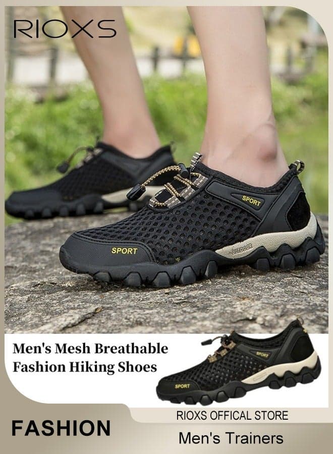 Men's Athlesiure Shoes, Mesh Breathable Sneakers, Lightweight Hiking Sports Shoe, Classic Outdoor Running Shoes for Men, Fashion Football Trainers Basketball Shoes, Comfy Sneakers for Hiking Climbing Fishing Kayaking Travel Walking, Gym Trainers Mens Athlesiure Black Footwear