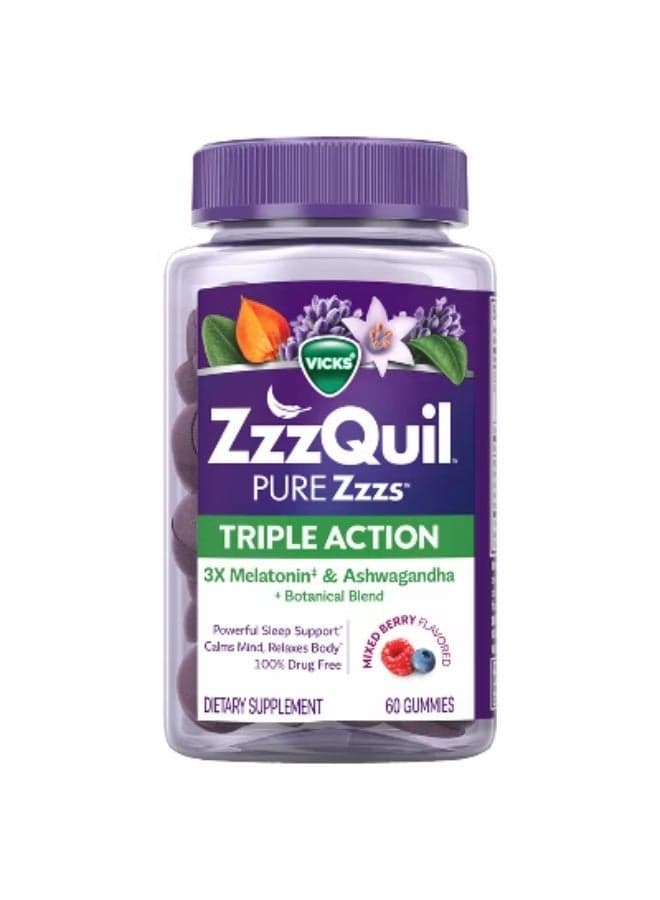 ZzzQuil PURE Zzzs Triple Action, 60 Gummies.Packaging May Vary