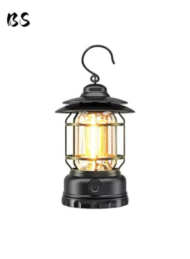 Emergency Supplies | 1200mAh Retro LED Camping Lantern | Rechargeable Camping Light | hanging light camping | Adjustable Brightness | Type-C Interface | Suitable for Tents, Outdoors, Power Outages, Hiking, Emergencies, and Fishing (Black)