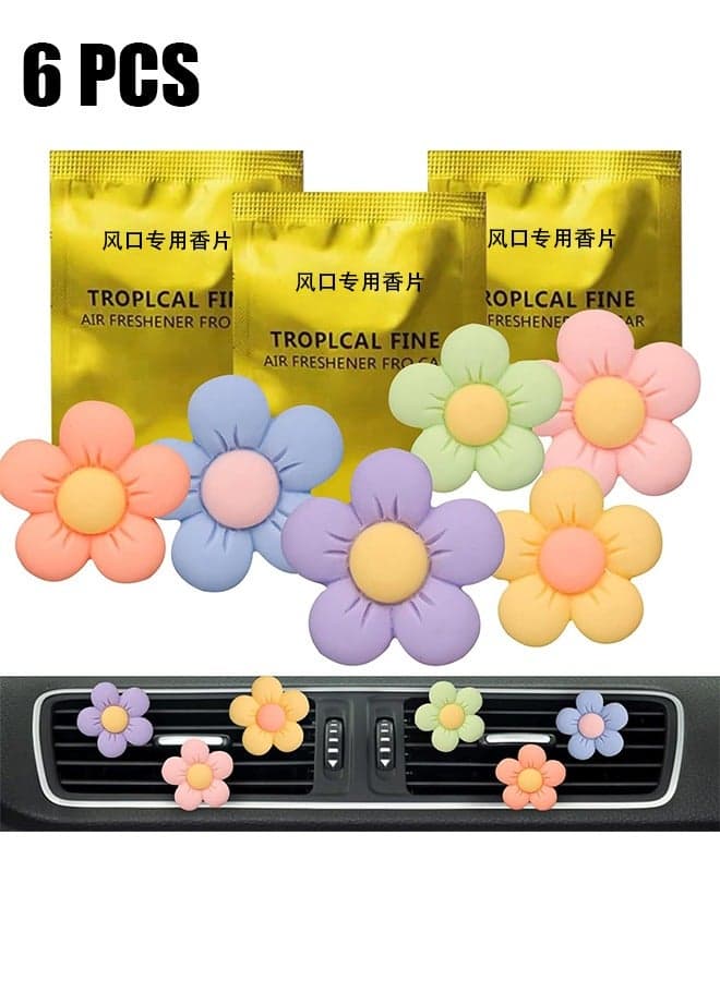6 Pcs Cute Cartoon Flower Car Air Freshener Vent Clips for Girls, Flower Car Decor Interior Aesthetic Accessories for Women, Pink/Purple/Blue/Green/Yellow Boho Scents Decorations Stuff Kawaii Gifts