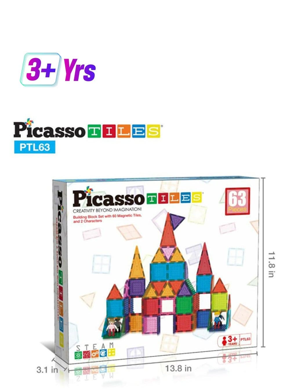 63 Pieces Magnetic Bricks Tiles Magnetic Building Blocks for Kids, Magnet Sensory Toys for Boys & Girls Age 3+