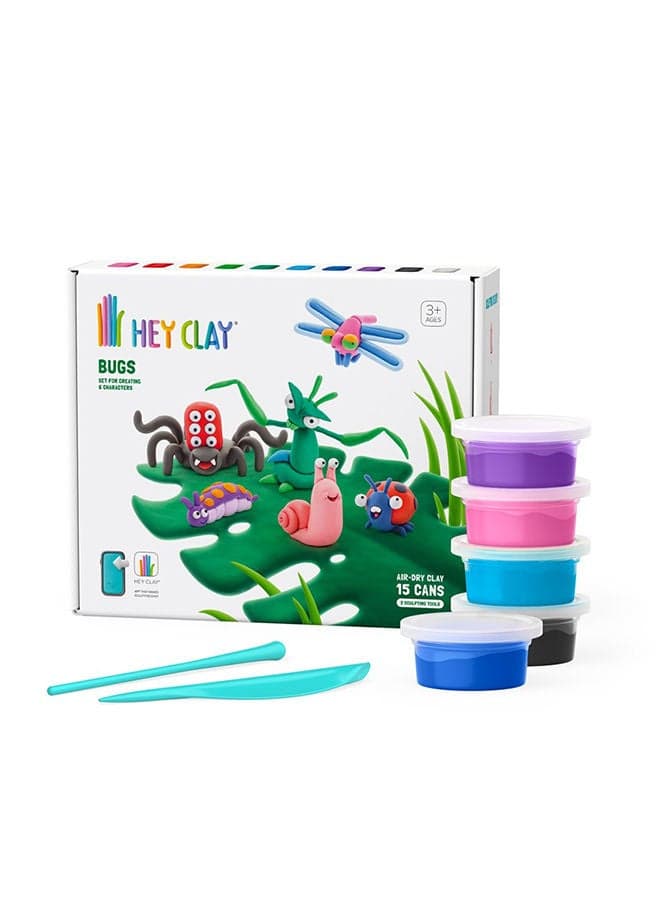 Bugs Set-Colourful Modeling Kids-Air Dry Clay Kit 15 Cans And Sculpting Tools