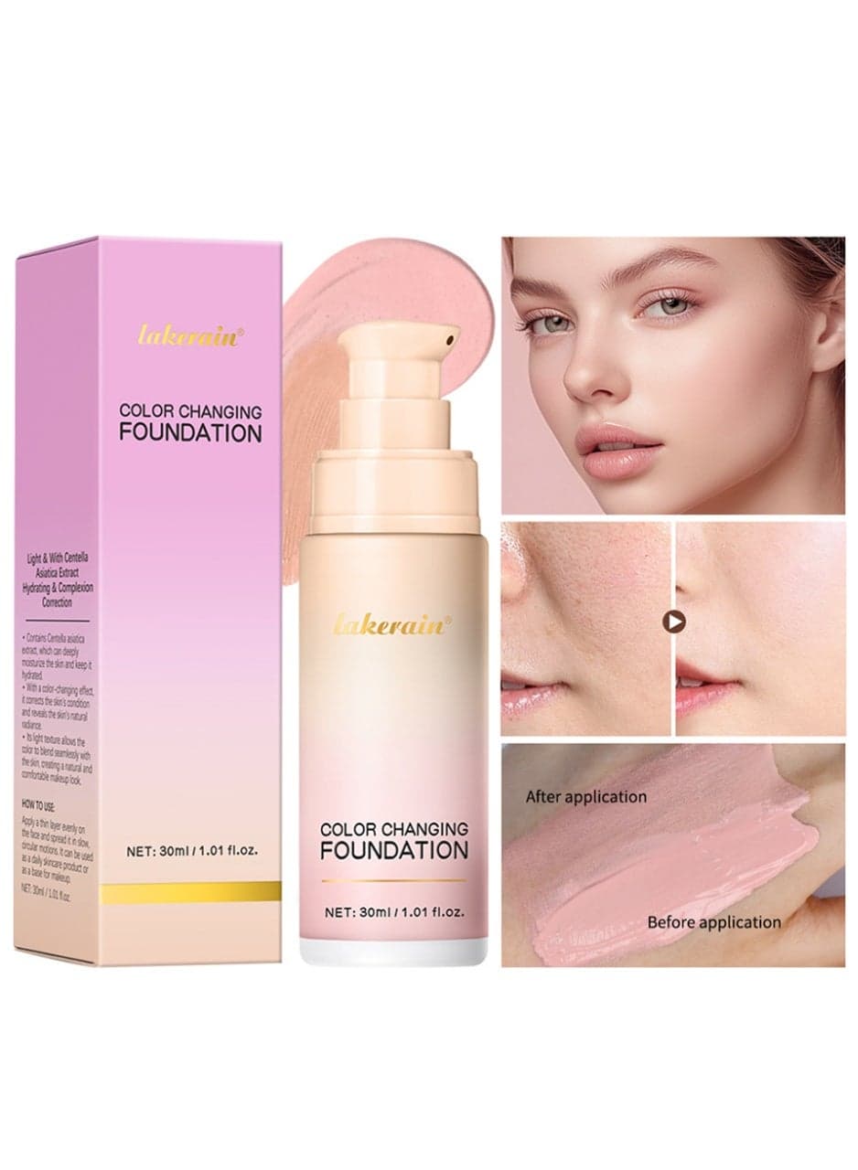 Color Changing Foundation, Lightweight Hydrating Formula Conceals Pores & Blemishes Longwear Non-Cakey Rosy Glow Finish for Dry/Oily/Combination Skin #3 Pink
