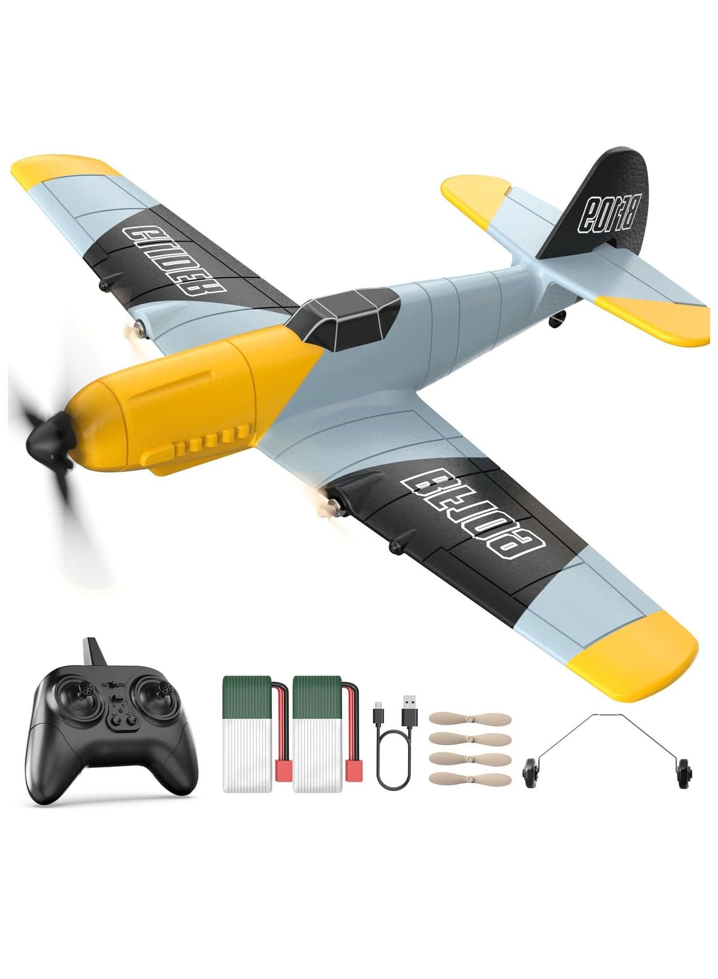 DEERC RC Plane 3 Channel BF-109 Remote Control Airplane Fighter Toys,2.4GHz 6-axis Gyro Stabilizer RTF Glider Aircraft Plane with 2 Batteries,Easy to Fly for Adults Kids Beginners Boys