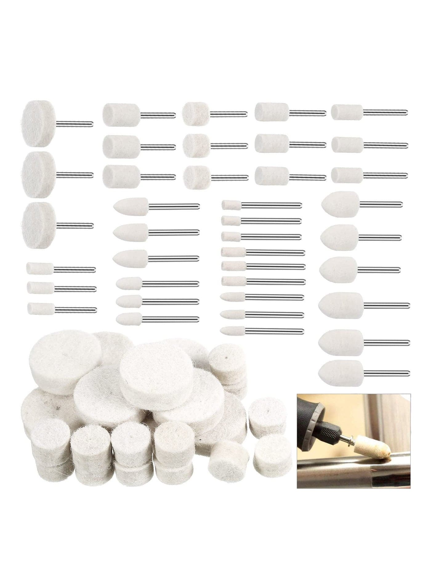 100 Pieces Wool Felt Polishing Buffing Wheel, Mounted Mandrel Grinding Bits Point Mandrel Polishing Kit Tool Accessories for Jewelry Rotary Tool Attachment