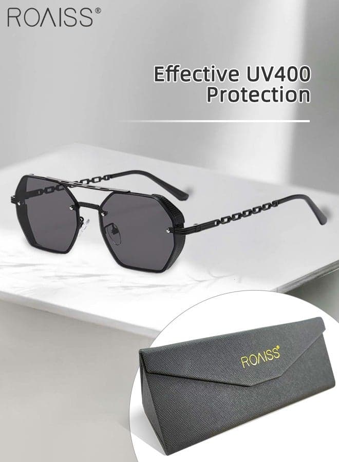 Octagonal Sunglasses for Men Women, UV400 Protection Trendy Anti-Glare Classic Sun Shades with Glasses Case for Shopping Party Travel 58mm, with Grey Lens
