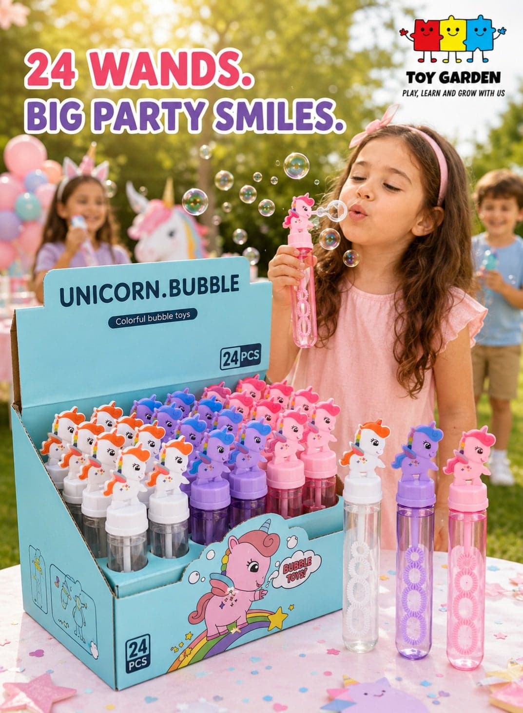 24Pcs Unicorn Bubble Wand Party Favors for Kids – Magical Return Gifts for Birthday Party, Mini Bubble Blower Toys for Girls & Boys – Unicorn Themed Goody Bag Fillers, Outdoor Summer Fun Toys, Party Giveaways, Wedding & Classroom Rewards for Kids
