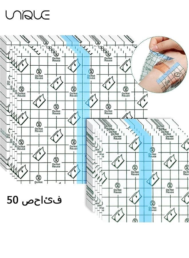 50 Pieces Shower Waterproof Patch Transparent Stretch Adhesive Bandage Waterproof Clear Adhesive Bandages Tattoo Protective Transparent Film Adhesive Bandages for Tattoos (4 x 4 Inch, 6 x 6 Inch)